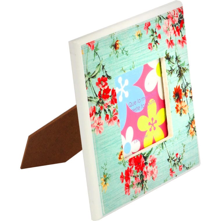 Wooden green standing photo frame 13.5x13.5 cm