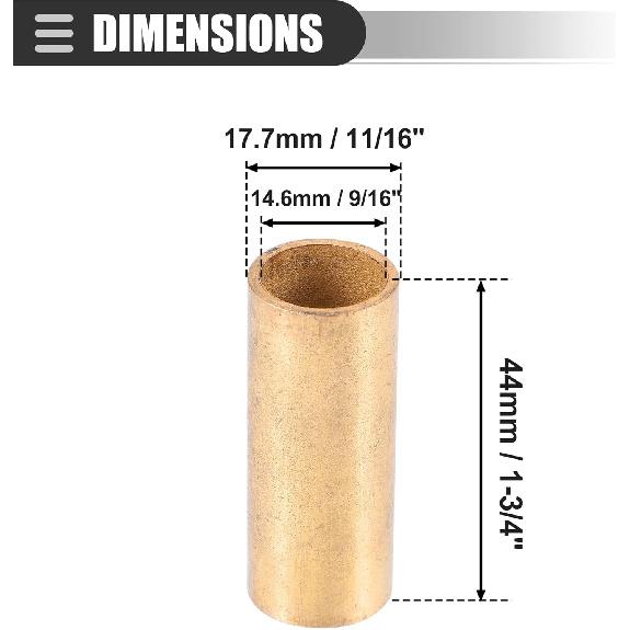 Motoforti Universal Leaf Spring Bushing Kit, 9/16" x 11/16" x 1-3/4", Wear Resistant, Bronze, Brass Tone, 4 Pcs