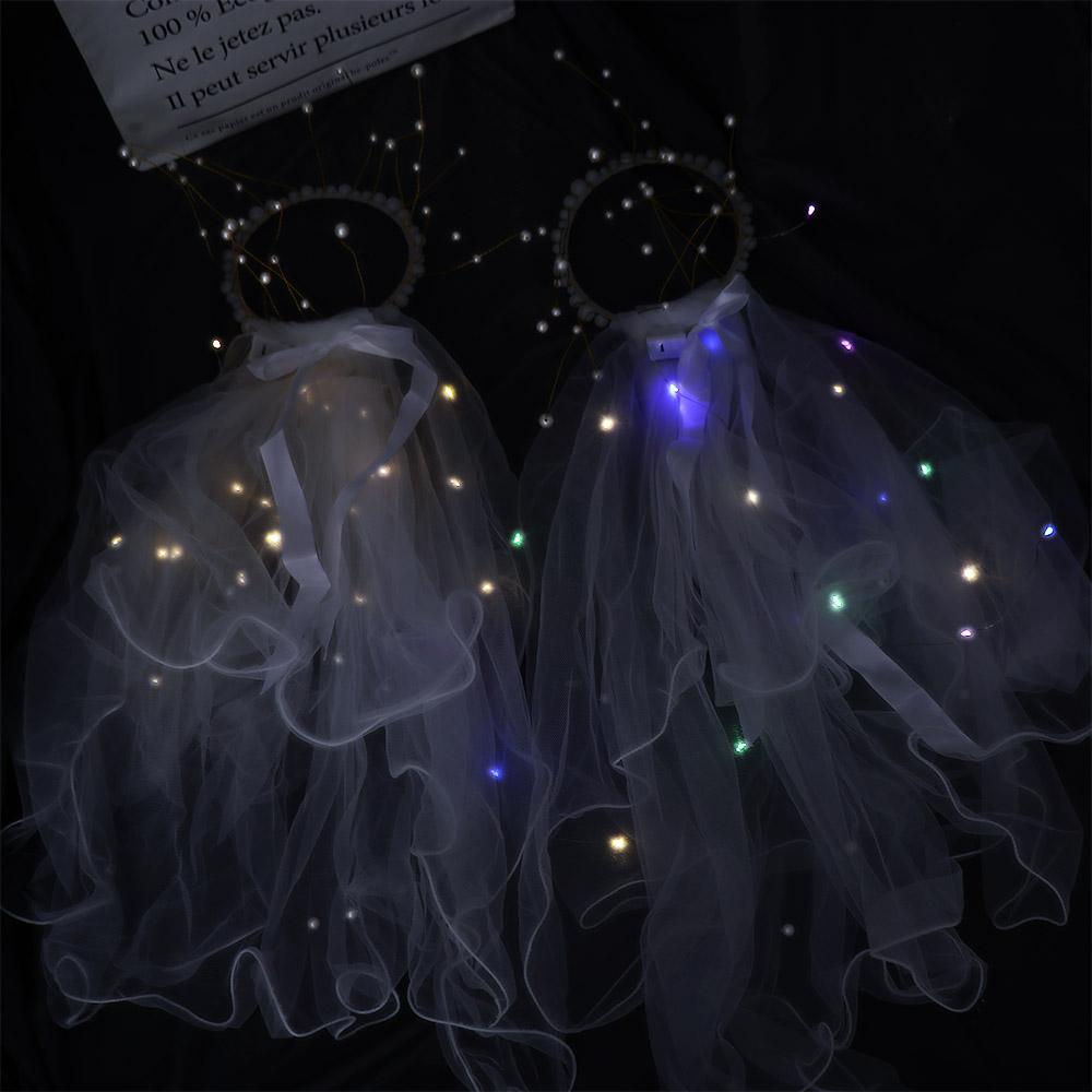 Bow Veil Bridesmaid Pearl Korean Bride Headwear LED Light Bride Veil Wedding Veil Bride Crown