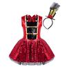 Girls Circus Ringmaster Costumes Shiny Sequins Dress with Mini Top Hat for Halloween Carnival Party Dress Up