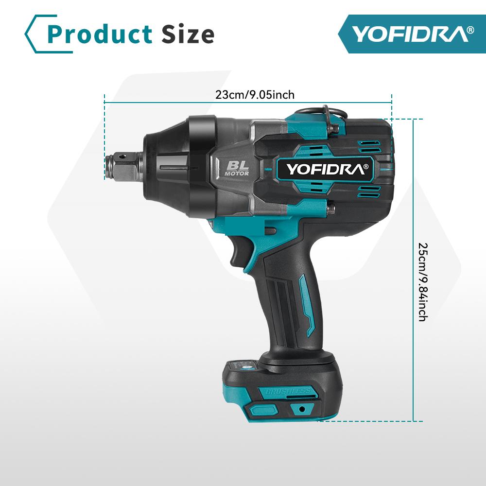 Yofidra 3300N.M 3/4" Brushless Electric Wrench 4 Gears Cordless Rechargeable Efficient Car Repair Power Tools For 18V-21V Battery