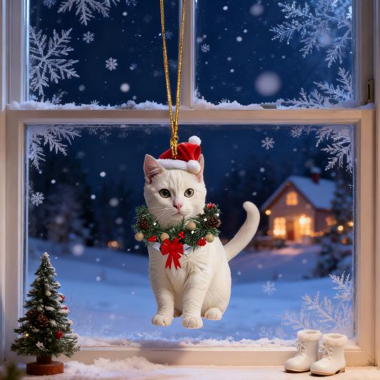 Yousheng Рождественский кулон 2D акриловый кот в рождественском венке шарм подвеска для автомобиля украшение для дома офиса вечеринок