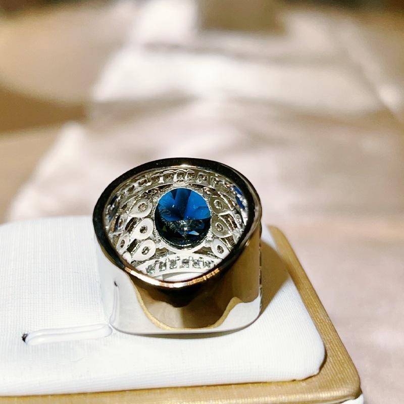 Медное циркониевое гальваническое ювелирное кольцо с сапфиром и сеткой для женщин, популярные европейские и американские украшения для рук