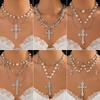 Cyberpunk Cross Pendant Necklace Female, Personalized Metal Rivet Imitation Pearl Clavicle Necklace