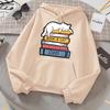 White Cat Sleeping On A Pile Of Books Hooded Women Street Crewneck Hoodies Autumn Oversize Sweatshirt Casual Warm Clothes