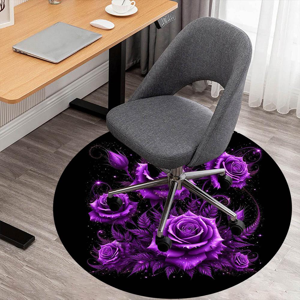 1pc Purple Roses Round Chair mat Area Rug - Non-Slip, Floor Mat for Office, Bedroom, and Indoor Decor -1002100