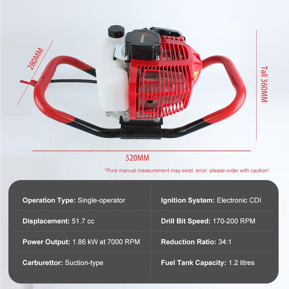 Многофункциональный бензиновый ямобур 51,7 куб.см, шнек для земли, садовый шнек, шнек для посадки деревьев, машина для бурения ям (Нет дрели)