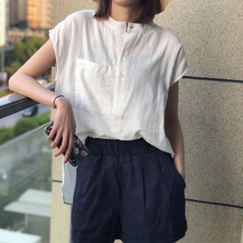 1116 Summer literary temperament cotton and linen shirt large size loose and thin top fat MM fashion shirt women