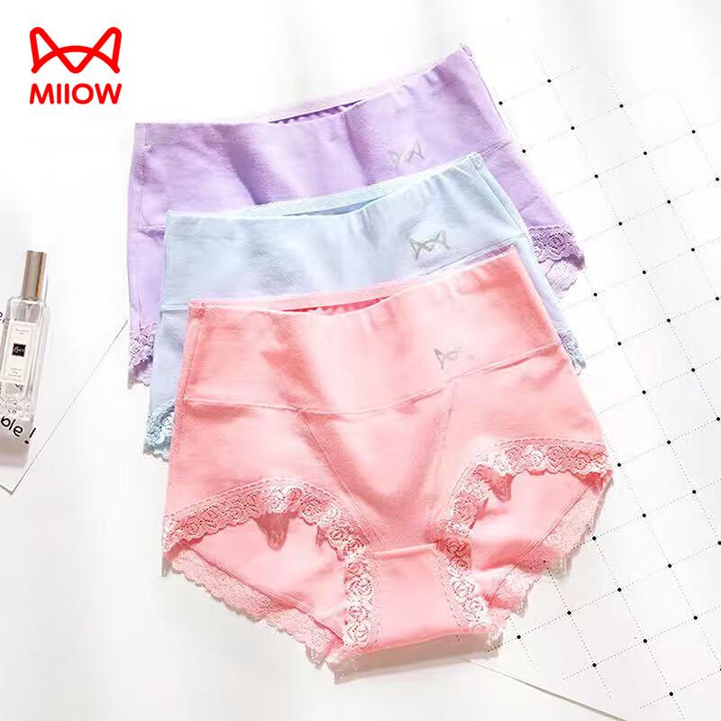 MaoRen Женские трусы-слипы с высокой талией, хлопковое кружево, контроль живота, 3 шт.