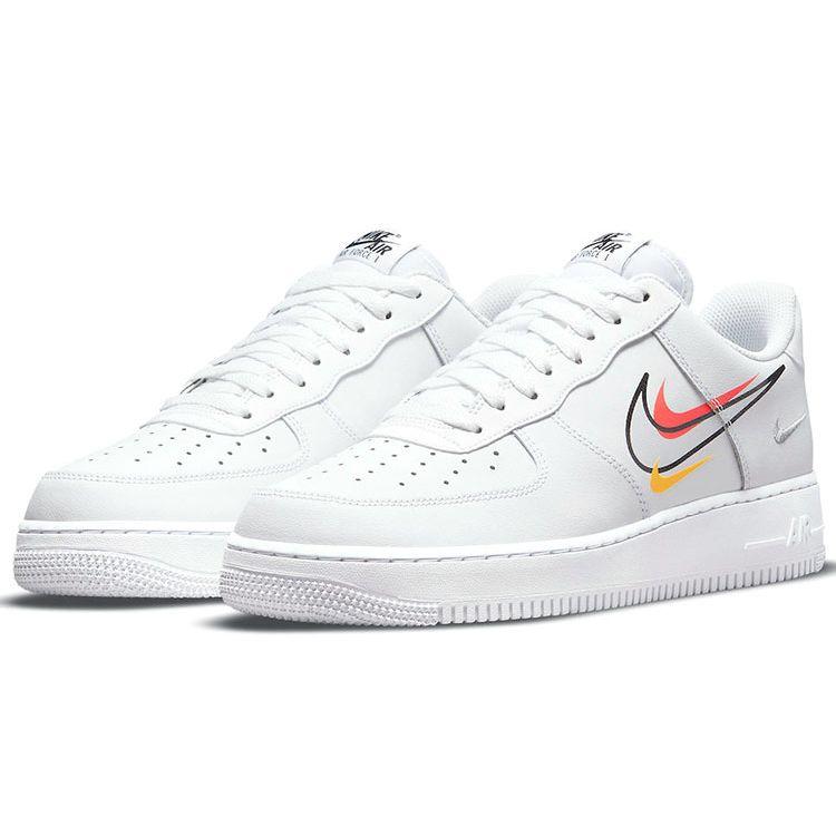 Nike Мужские кроссовки Air Force 1 Low Multi-Swoosh, белые, оранжевые, университетские, золотые, DM9096-100