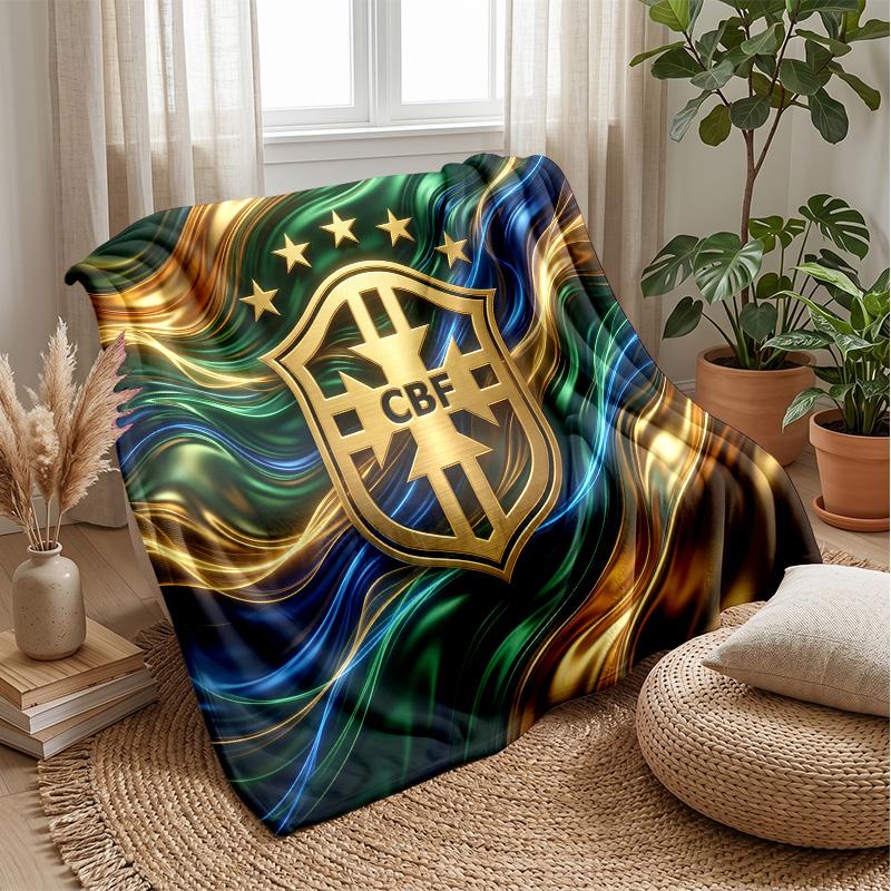Brazil Football Printed Flannel Blanket Skin Friendly Warm Decorative Throw for Indoor Couch Bed Daily Use