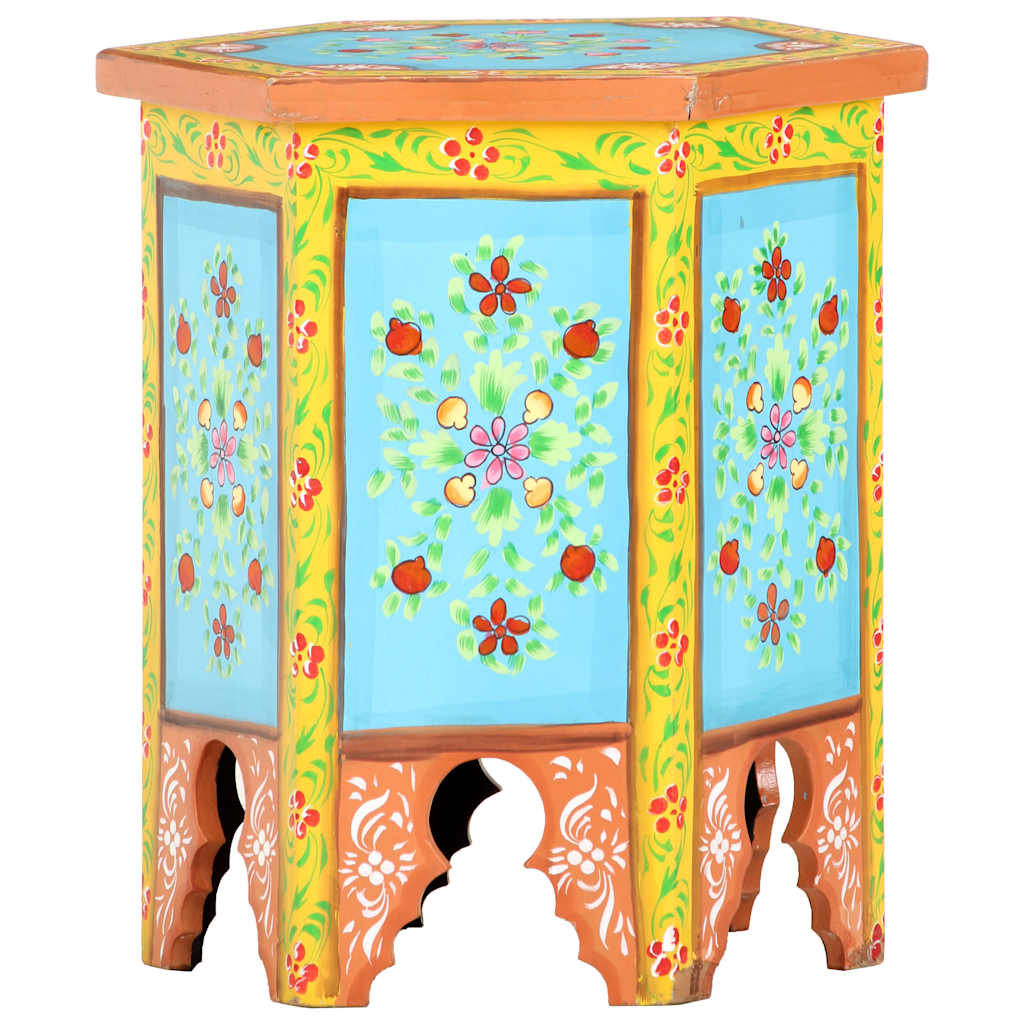 Side Table Hand Painted in Multiple Colors 38 x 33 x 42 cm Solid Mango Wood