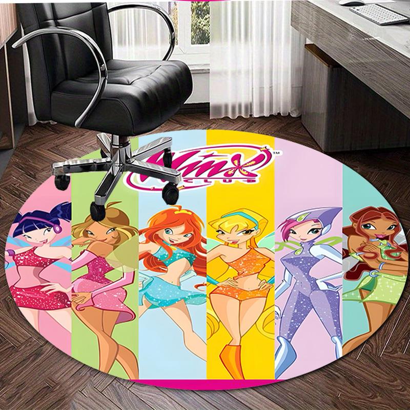 1pc Winx Club Print Round Carpet Chair Round Carpet Suitable for Bedroom Living Room Home Decorative Carpet