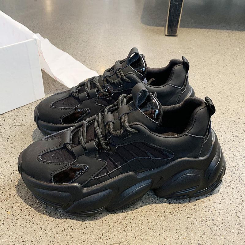 Черные туфли Daddy для женщин, удобные, универсальные, на толстой подошве, одинарные, весенние и осенние, студенческие спортивные туфли Tide