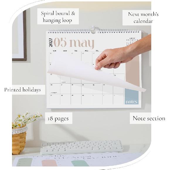 Wall Calendar 2026-2027 Hanging Calendar, Jan 2026 to June 2027, 13.5 x 11 Inch Monthly Calendar for Wall, 18 Months Spiral Twin-Wire Binding Wall