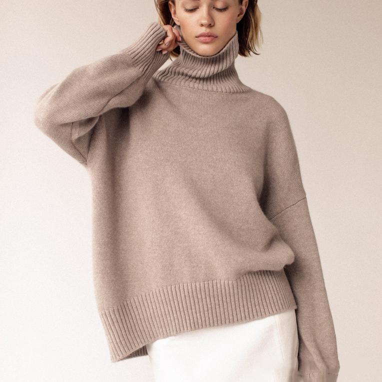 Autumn and Winter High Neck Loose Knitted Top Solid Color Casual Long Sleeve Knitted Sweater