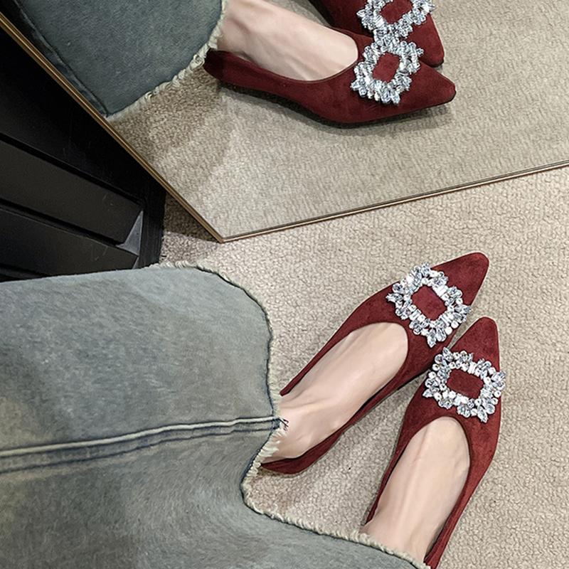 Spring Summer Flats Shoes Woman Luxury Crystal Pointed Toe Slip On Ladies Flat Shoes Female Sexy Boat Shoes Mocasines Designer