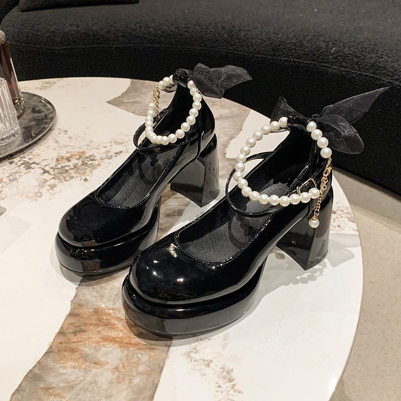 Модный дизайнер Женские туфли Мэри Джейн Элегантные на толстом высоком каблуке Платье Одиночные туфли Женские туфли-лодочки на платформе из кожи