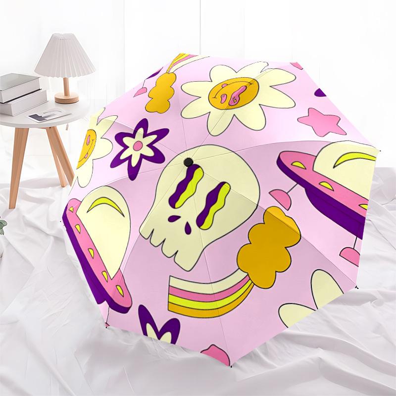 1pc Psychedelic Automatic Opening/Closing Umbrella with Operation & Windproof Canopy yy260311062