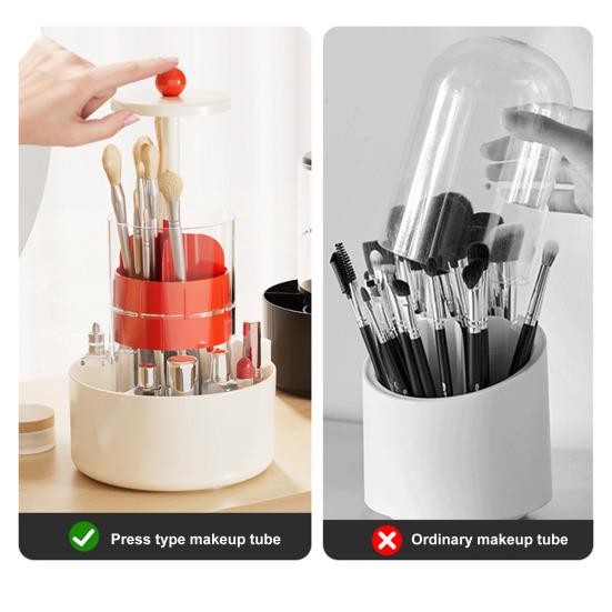 Makeup Brush Holder Dustproof 360-Degree Rotatable Press Type Multi-grid Makeup Brush Organizer Storage Tube