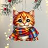 Подвеска в виде кота, акриловая, мини, мультяшная, кошка в шарфе, украшение в виде котенка, подвесное украшение для рождественской елки, рюкзака для автомобиля