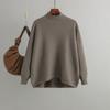 Autumn Winter Vintage Loose Large Sleeve Top Solid Color Pullover Knitwear Half High Collar Sweater