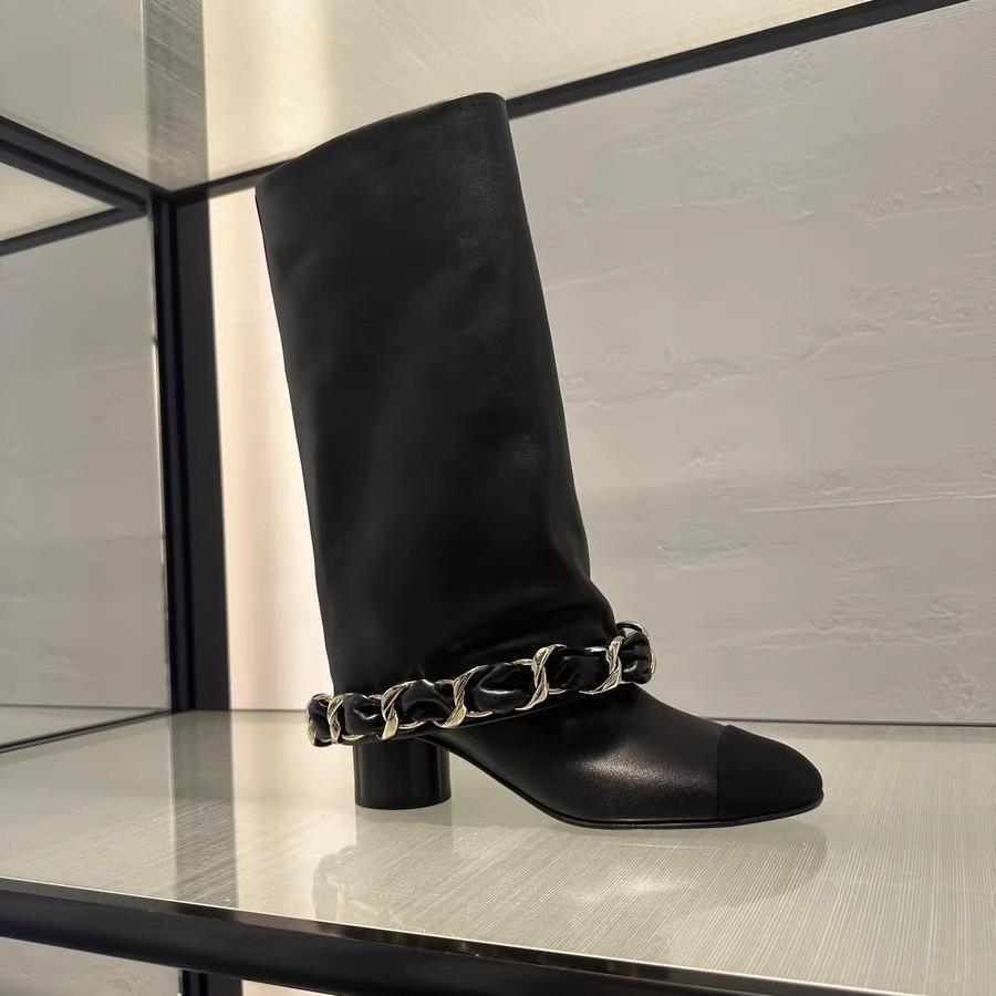 Fashion 2025 Newest Classic Chain Mid-calf Boots Mixed Colors Round Toe Block Chunky Heeled Slip On Black Fashion Women's Modern Boots