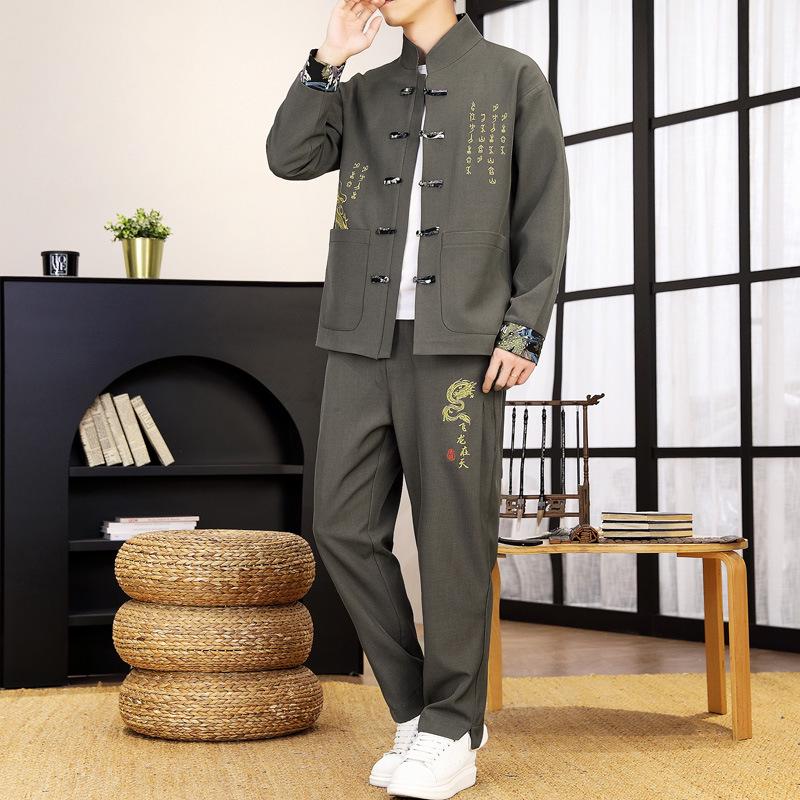Suxi Men's Summer Chinese Embroidered Two-Piece Retro Suit 8617