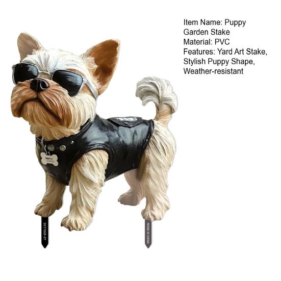 Собака Садовая Колышка Щенок в жилете Солнцезащитные очки Уличный Декор Колышка Двор Искусство Собака Знак Украшение для Патио Газон Цветочная Клумба