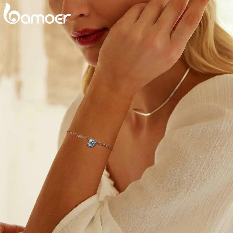 Женские браслеты-цепочки BAMOER из стерлингового серебра 925 пробы, синие ракушки, ювелирные изделия в подарок