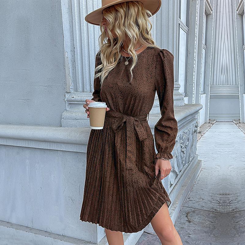 Spring and Autumn Women's Dress Long Sleeve Autumn Tie Printed Fashion Bottom Dresses