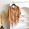 Velvet Triangle Scarf, Lace Shawl, Hollowed Out Tassel, Solid Color, Breathable, Foreign Style, High-End.