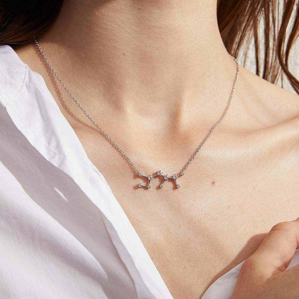 12 Constellation Necklace 925 Sterling Silver Constellation Pendant Necklace Delicate Rhinestone Constellation Sign Elegant Cubic Zirconia