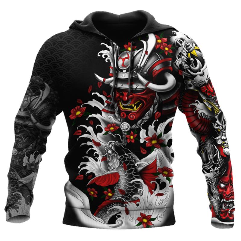 Весенне-осенняя японская татуировка самурая с 3D принтом, мужские толстовки, толстовка в стиле Харадзюку, Повседневная куртка унисекс, пуловер с длинными рукавами