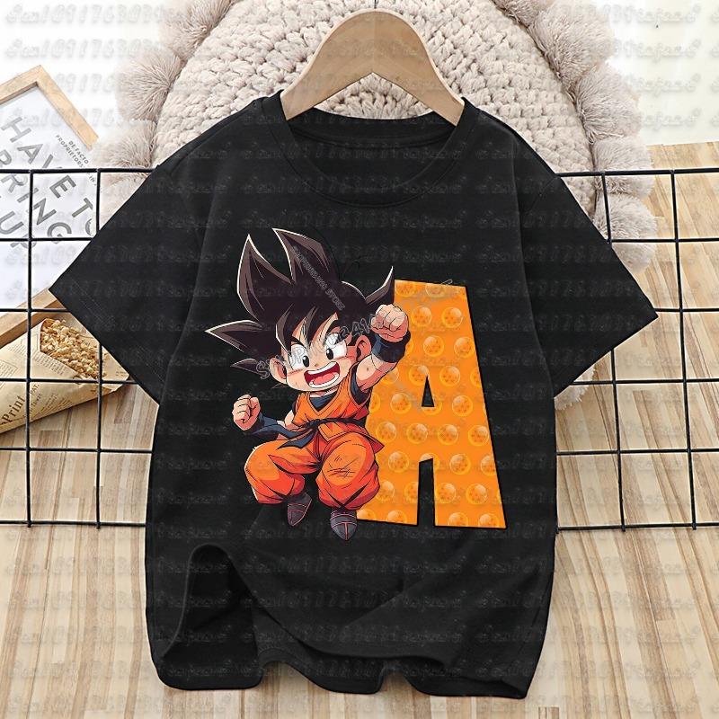 Футболка Dragon Ball Goku Хлопок Детская Буквы от A до Z Футболка Топ Черная Круглый Вырез Одежда Мальчики Девочки Лето Короткий Рукав Дети