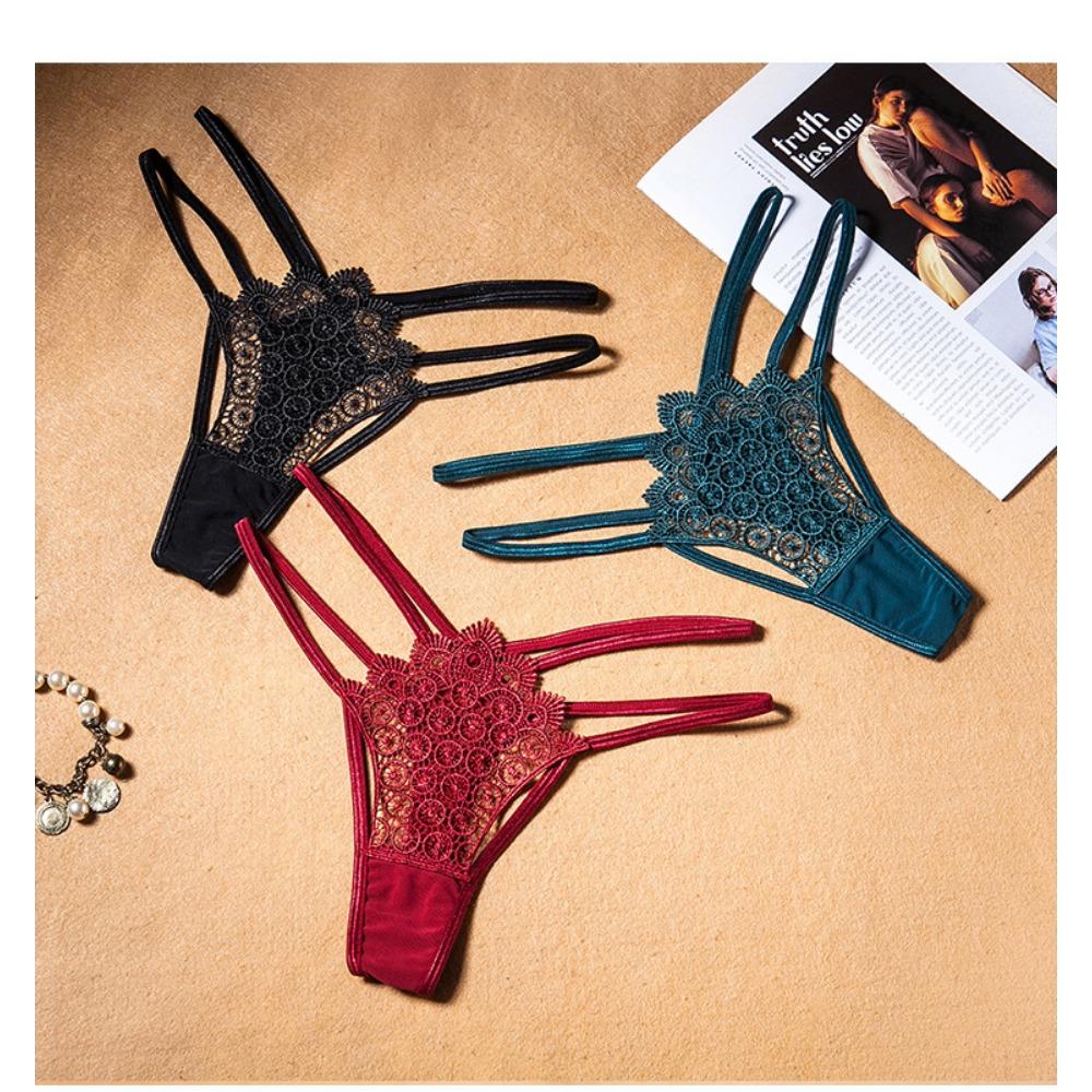 Cross Hollow Vintage Embroidered Thong Women's Thin Perspective Mesh Low Waist Strap Allure Sexy Panties 2280