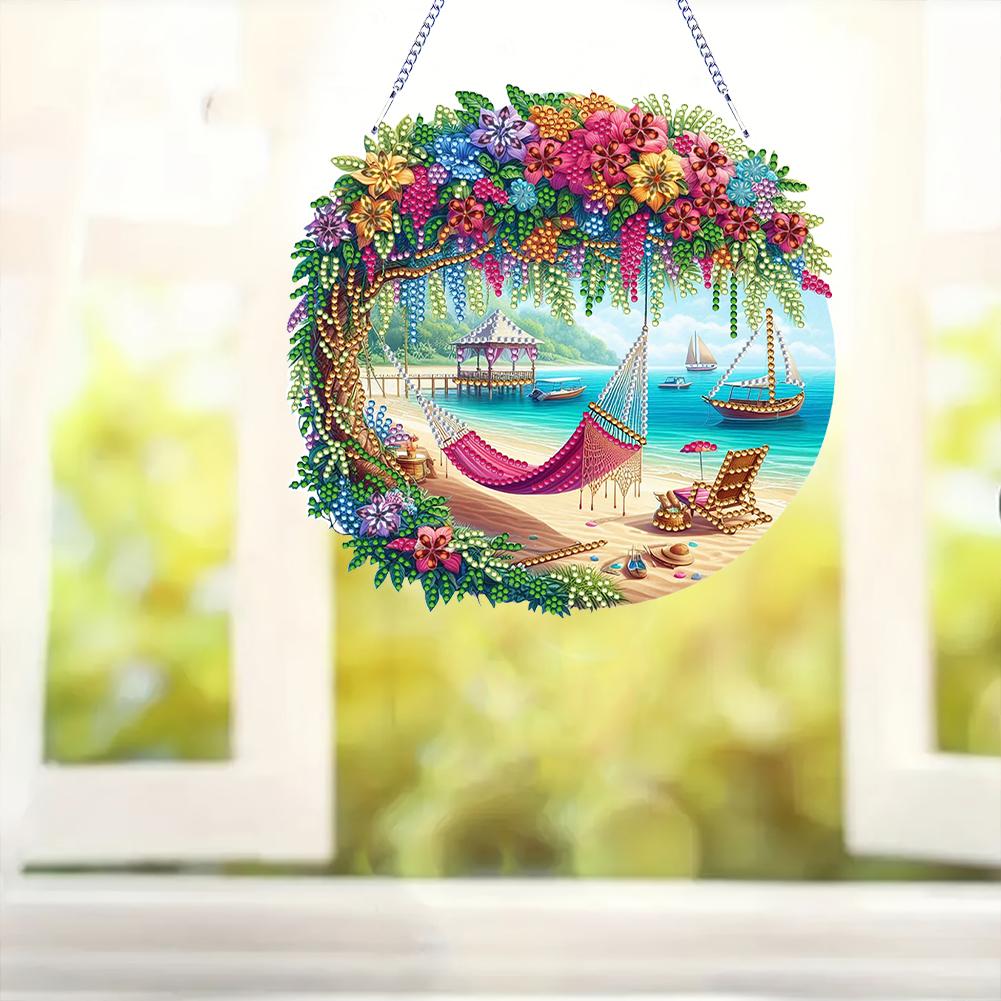 2D Flat DIY Hanging Diamond Art Kits Double-sided Printing Rhinestone Diamond Art Window Pendants Wall Decor for Home & Windows