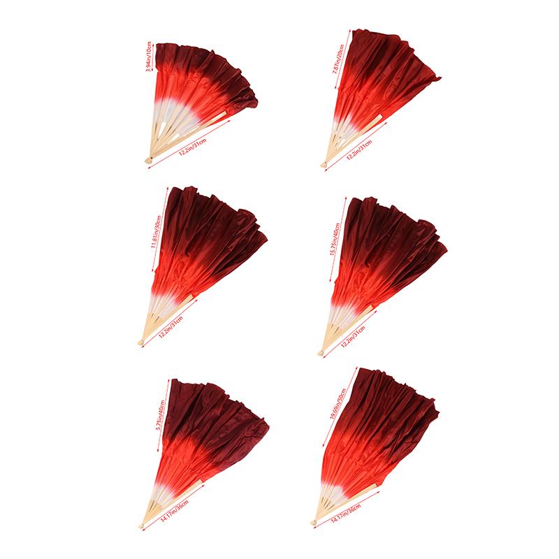 10-50Cm Length Adult Imitation Silk Dance Fan Double Sided Gradient Red Color Dancer Practice Dance Props Chinese Folk Dance Fan