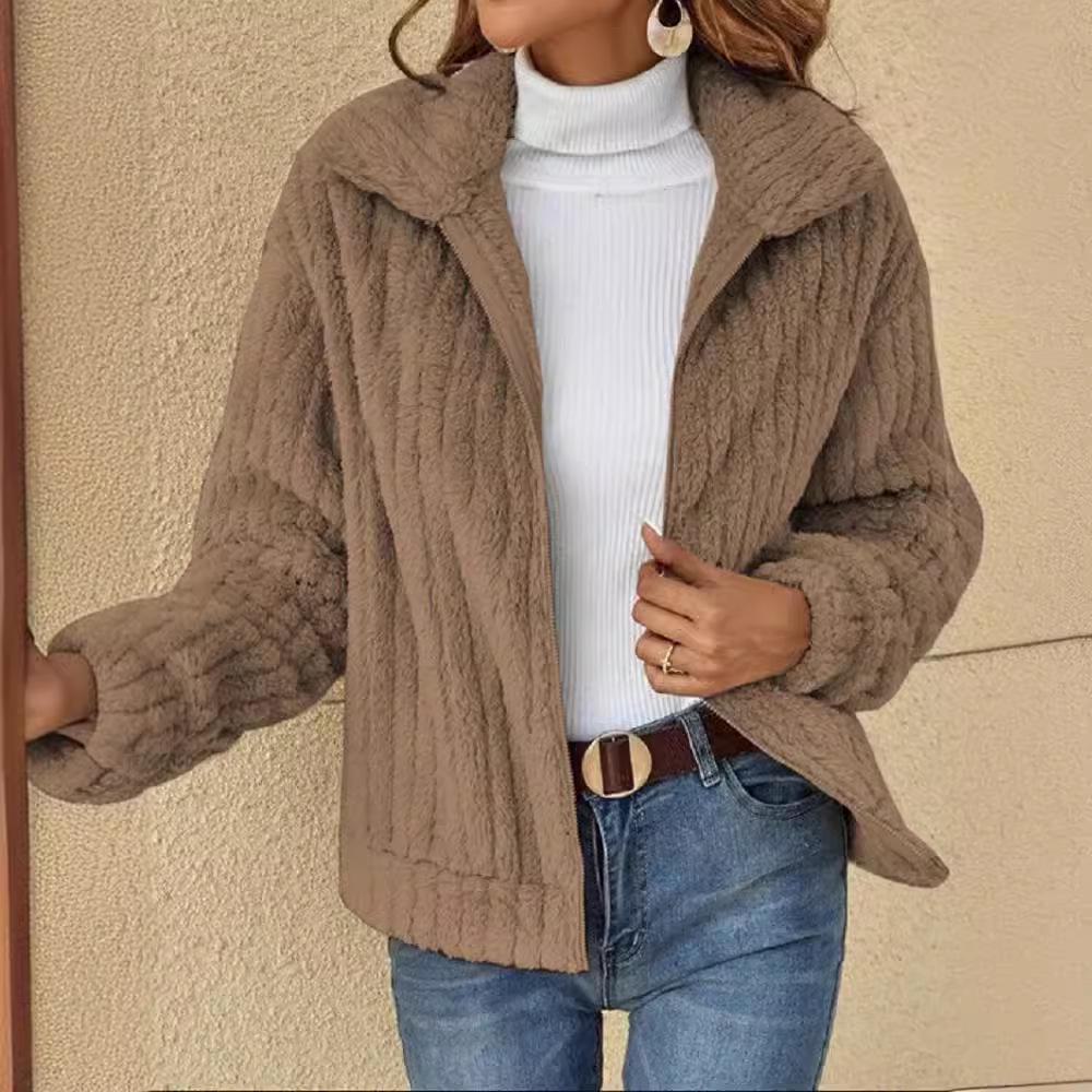 2024 Autumn/Winter Women's Fur Plush Lapel Cardigan Short Coat