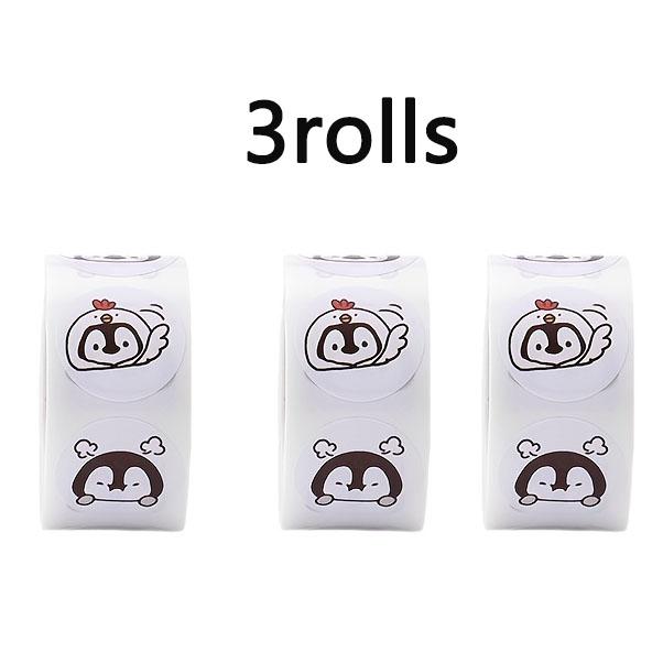 Cute Cartoon Penguin Sticker, Round Seal Sticker, 500 Sheet/roll Self-adhesive Label Kids Roll Sticker, Can Be Used for Packing Decoration