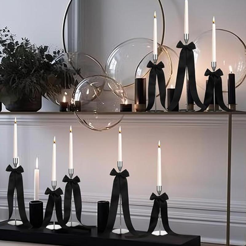 12Pcs Adhesive Ribbon Bowknot Candlestick Bowknot Ornament For Candle Holder Wedding Bridals Shower Decoration Wrapping