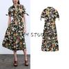 Spring and Summer French Elegance Long Bowknot Decoration Flowers Print Poplin Midi Skirt Dress 2944216