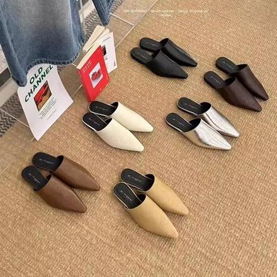 Модная плоская обувь женские мюли для женщин 2025 закрытый носок женские тапочки остроносая обувь женщина 2025 остроносые тапочки плоские женские мюли