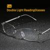 New Fashionable Foldable Square Metal Frame Dual Light Reading Glasses Blue Light Blocking And Eye Protection Diopter To +4.0