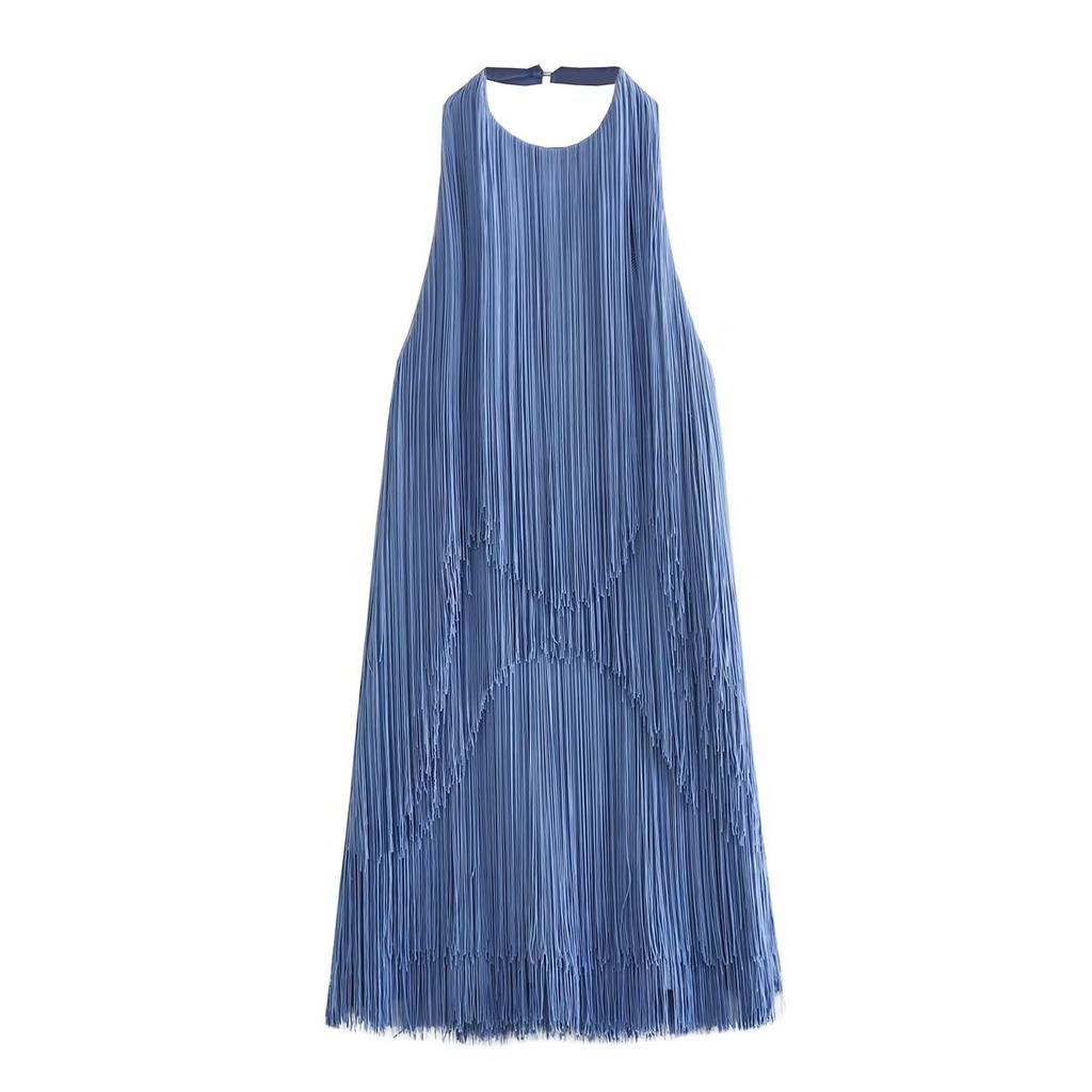 Summer Fashion Halter Neck Sleeveless Fringe Dress Women's Elegant Bodycon Mini Dress