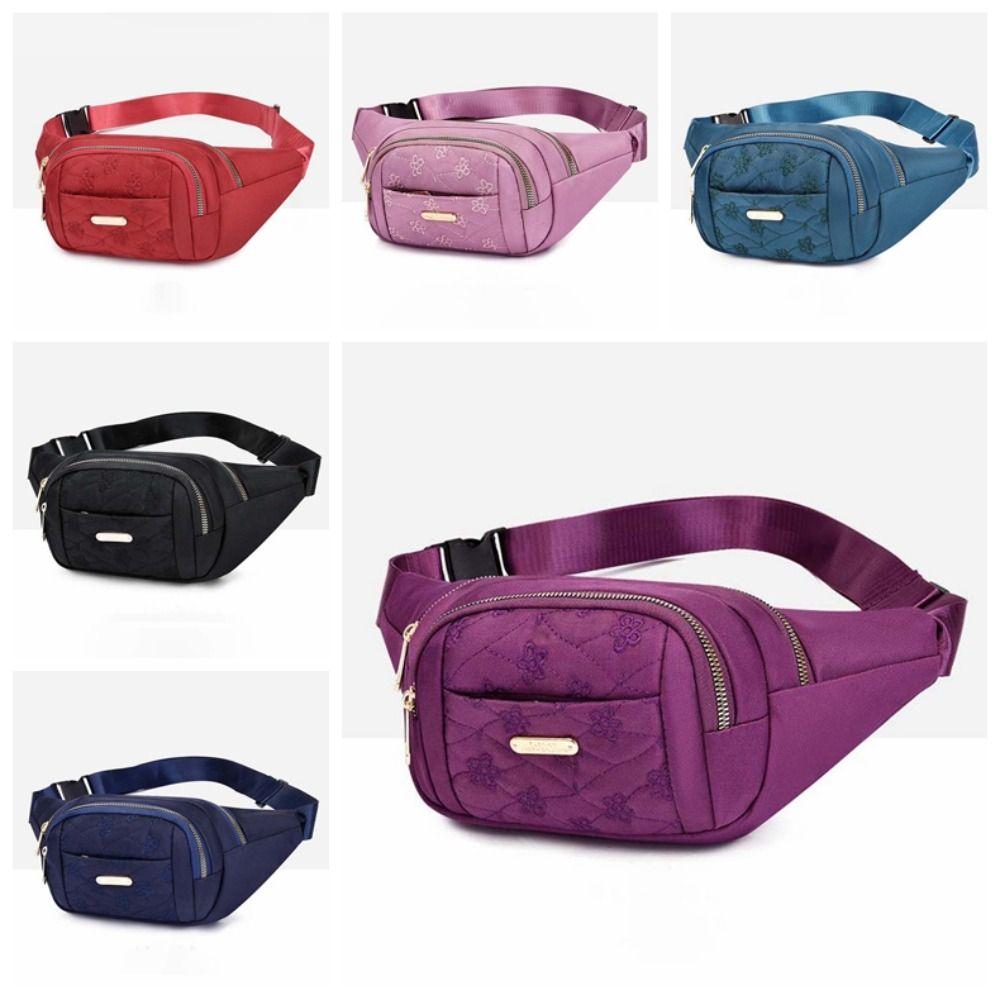 Waterproof Women Fanny Pack Large Capacity Outdoor Waist Bag Zipper Embroidery Bumbag Jogging