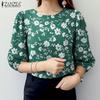ZANZEA Женская повседневная летняя блузка с круглым вырезом и рукавами 3/4 с принтом