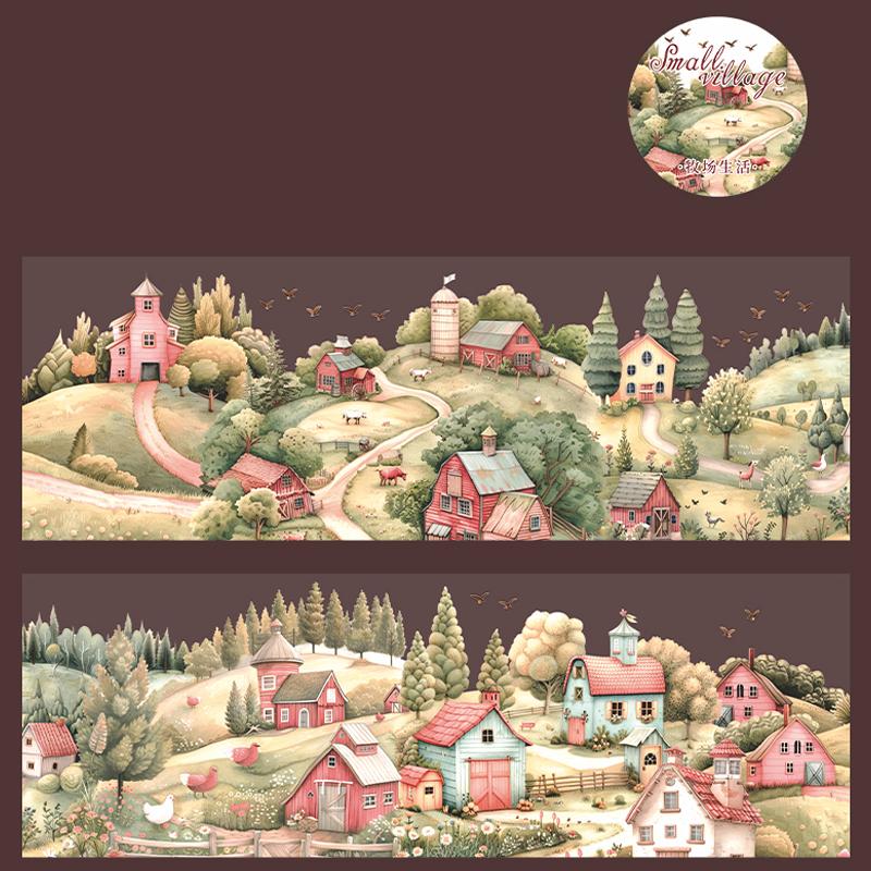 1 рулон/пакет Ландшафтная лента ПЭТ Серия «Маленькая деревня» Дом Ландшафт Ручной аккаунт Основной материал DIY Украшение Открытка Подарок Наклейка