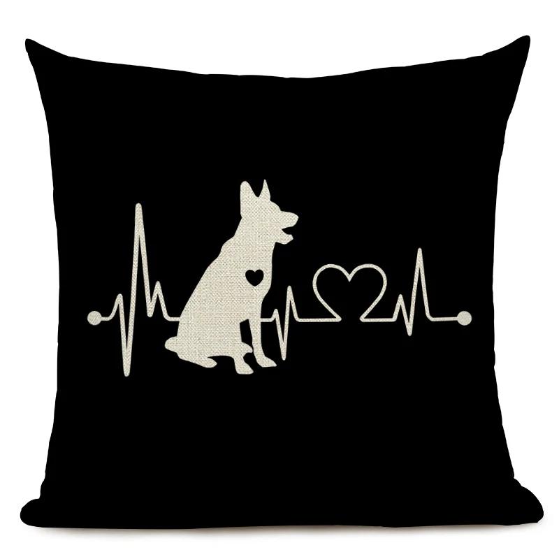 Черно-белый чехол для подушки с изображением животных, таксы, собаки, собаки, волны, сердца, декоративная наволочка для дивана