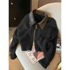 Coat Patchwork Leather Collar Zipper Short Fashion Socialite Spring and Autumn Sweater Cardigan for Women